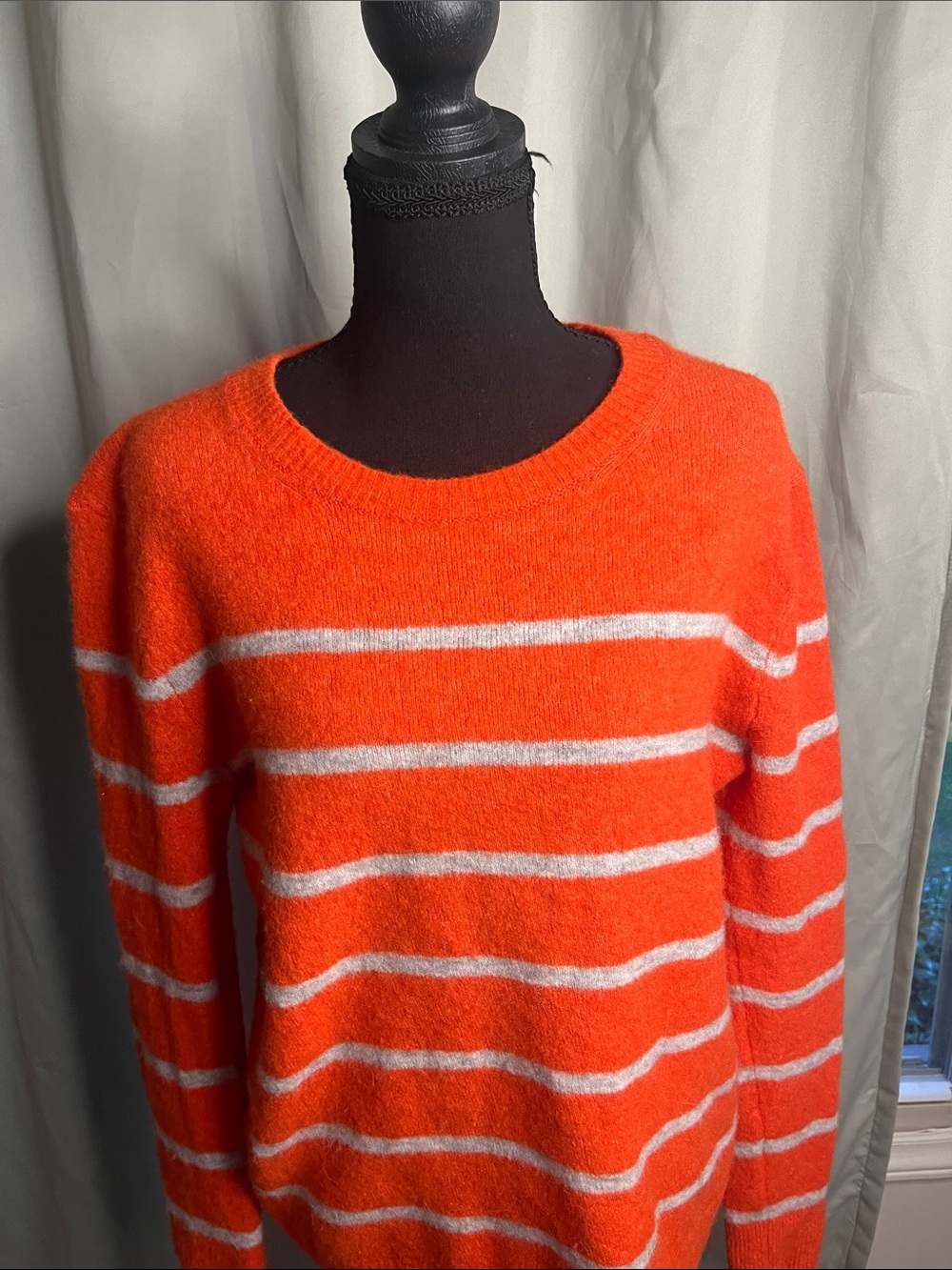 Banana Republic Bright Orange Striped Crewneck Sweater Alpaca Merino Wool Blend
